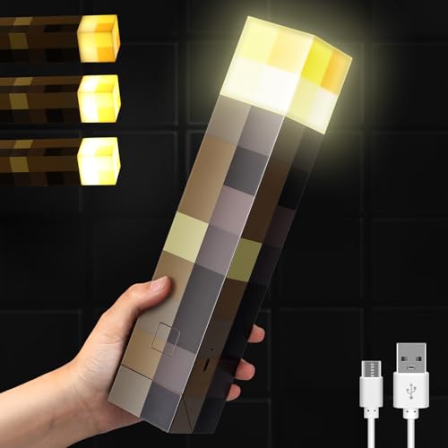 Vatitont Light-up Wall Torch with 3 Lighting Levels - USB Rechargeable Night Lamp - Torch Light with Wall Mount & Hand Held, LED Lighting Torch for Kid's Bedroom Gaming Decoration