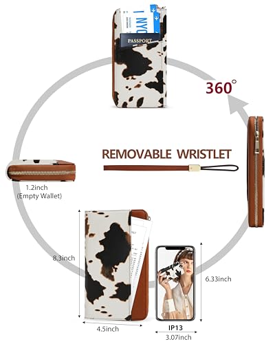 Image of Large Travel Wallet for Women (Brown Cow) | RFID Wallet for Women, Zipper Clutch Purse, Passport Holder for Travel, Multiple Card Slots, Phone Pocket, Wristlet Strap
