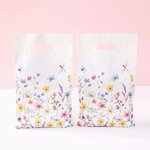 25 sacos de presente de plástico com tema de flores silvestres com design de folhas e flores - alça de perfuração, perfeita para o dia das mães, casamentos, aniversários 25 sacos de presente de plástico com tema de flores silvestres com design de folhas e flores - alça de perfuração, perfeita para o dia das mães, casamentos, aniversários