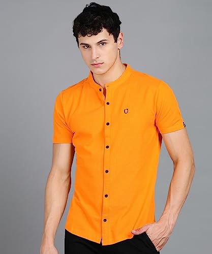 Image of Urbano Fashion Men's Solid Cotton Slim Fit Polo Shirt with Mandarin Collar