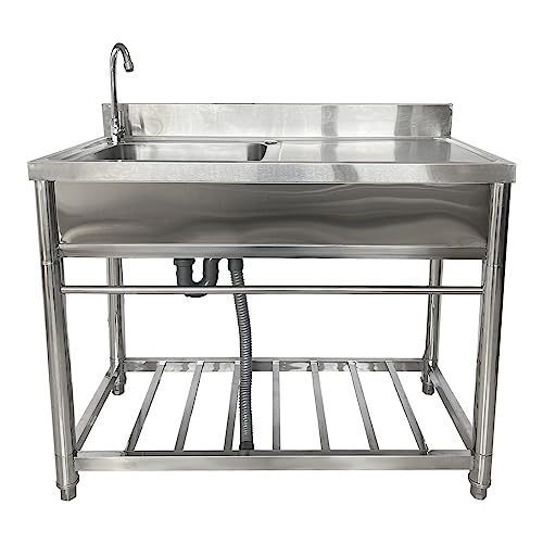 Ensemble d'évier à une seule cuvette sur pied avec robinet et préparation d'établi et évier à laver le lavabo pour l'intérieur et l'extérieur