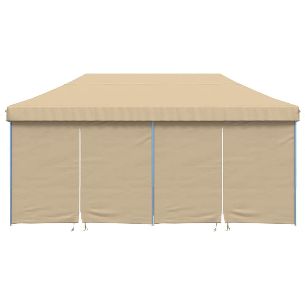 Tienda de campaña plegable de color beige con 4 paneles laterales y ventanas, ideal para eventos al aire libre como bodas, fiestas y festivales