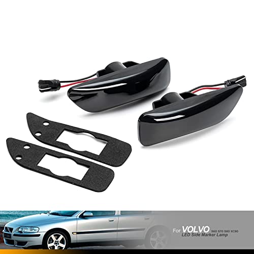 Nslumo Amber Led Side Marker Lights Replacement For 03-07 Vol-Vo Xc90 00-09 S60 Mk1 V70 Mk2 Smoked Lens Led Fender Turn Signal Blinker Repeater Indicator Lamps Oem Fit Parking Light Assembly #TOP2