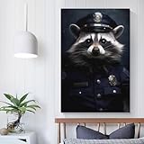 QBIREX Cuadros de pared de mapaches policíacos para sala de estar, amantes de los animales, obras de arte para sala de estar, cocina, decoración del hogar, 30 x 45 cm (12 x 18 pulgadas)
