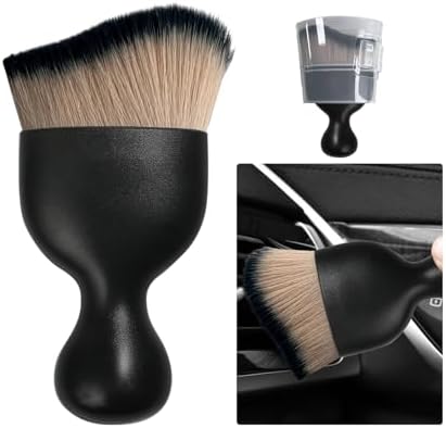 Ziciner Car Detailing Brush, Curved Soft Bristles Auto Removal Dust Collectors, Universal Vehicle Dashboard, Air Conditioner Vents etc Interior Cleaning Tool Accessory (Brown/Black