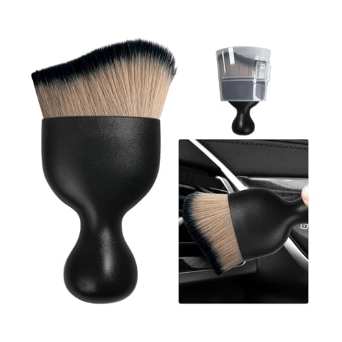 Ziciner Car Detailing Brush, Curved Soft Bristles Auto Removal Dust Collectors, Universal Vehicle Dashboard, Air Conditioner Vents etc Interior Cleaning Tool Accessory (Brown/Black