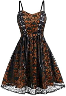 Aniywn Women's Summer Spaghetti Straps Dress Lace Patchwork Flare Swing Sundress Sleeveless Backless Mini Dress