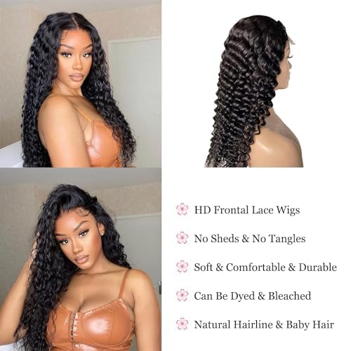 Miniatura 3 de Ksfull Pelucas de cabello humano rizado profundo con encaje frontal, pelucas de cabello humano húmedo y ondulado (pelucas de cierre de encaje de
