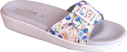 EKO FIT - Sandalia para Mujer con Plantilla Fussbett de Cuero – Gota Metatarsal – Anatómica y Antichoque – Máximo Confort - FLORES 36
