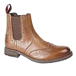 Roamers BLAKE Mens Leather Brogue Chelsea Boots Tan