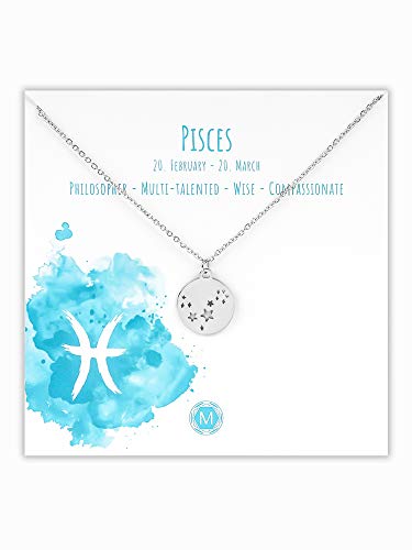 Preisvergleich Produktbild MURANDUM Sternzeichen Halskette / Zodiac Sign Star Constellation Necklace / Damen Kette mit Sternbild Anhänger (Silber, Fische / Pisces)