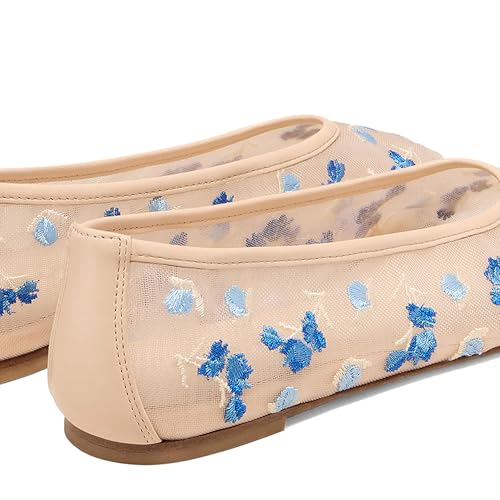 Mesh Ballet Flats for Women Pull-On Elegant Dressy Office Shoes with Fashion Embroidery Round Toe4