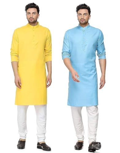 Image of GOLAZO Men's Cotton Kurta Pyjama Set Combo - Pack of 2 | Traditional Ethnic Wear for Festivals & Celebrations