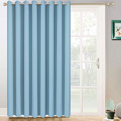 Yakamok Extra Wide Blackout Curtain for Sliding Glass Door, Grommet Thermal Insulated Room Divider Curtain 100W x 84L inch, Room Darkening Patio Curtain,8.3ft Wide x 7ft Tall, 1 Panel,Sky Blue