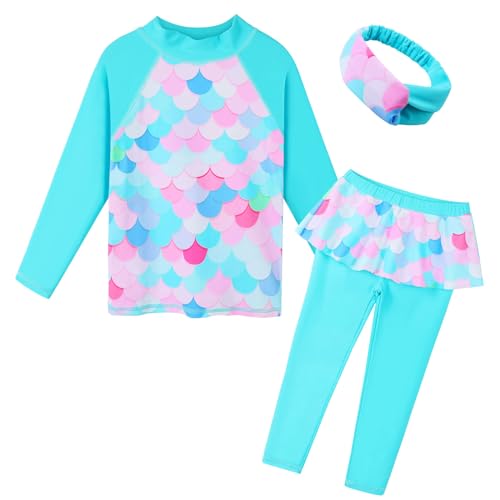 BAOHULU Girls Long Sleeve Swimsuit 3 Piece Bathing Suit UPF 50+UV Protective Beach Swimwear with Headband