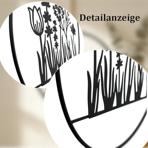 WRQIOO 25cm Türdeko Haustür aus Metall, Hängedeko Fenster Schwarz, Haustür Deko, Metall Türkranz Ganzjährig für Tür Wand Fenster Balkon Innen und Außen (Blumenornament)