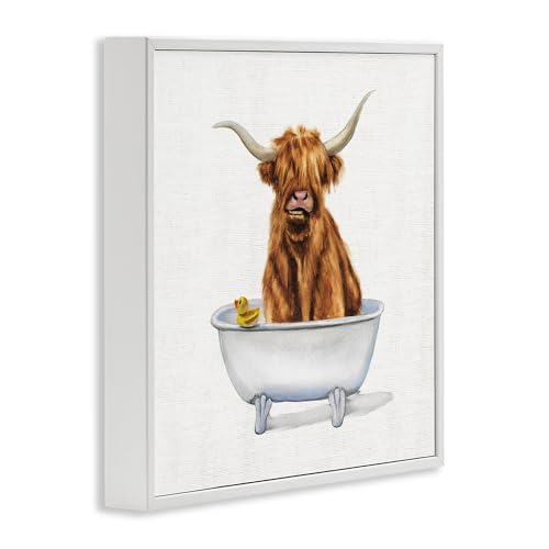 Image of Stupell Industries 'Shaggy Country Cattle in Tub', Framed Giclee Art, White, 12 x 12 Inches, Easy to Hang and Sturdy, Made in USA, by Donna Brooks