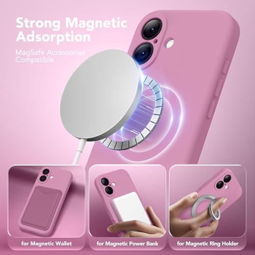 Image of Magnetic for iPhone 16 Case, Compatible with MagSafe, [Screen Protector + Full Camera Protection], Silicone Shockproof Anti-Scratch Protective Phone Case for iPhone 16 6.1 inch, Blackcurrant