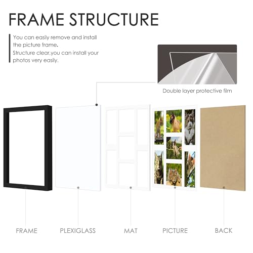 Image of DUENPY 15x17 Collage Picture Frame 4x6 Collage Picture Frame Displays Seven 4x6 inch Photos or 15x17 (Without Mat) for Available Horizontal Wall Mounting Display and Vertical Black