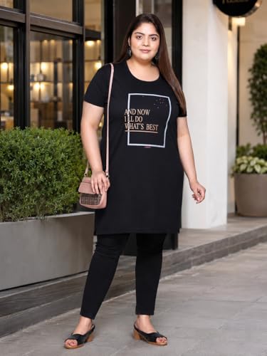 Image of In Love Women's Printed Cotton Plus Size Longline T-Shirt with Pockets | Cotton fabric - soft longline T-shirt with easy plus-size fit