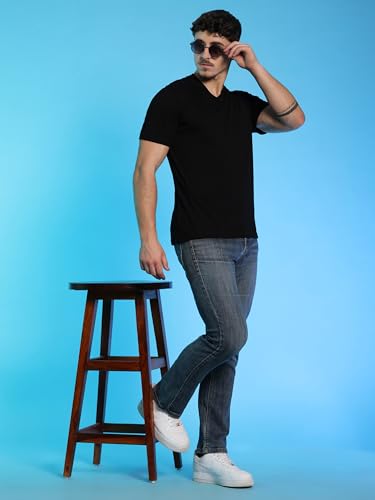 Image of Men's Cotton V-Neck T-Shirt-Soft, Breathable, Plain Solid Casual Tee for Everyday Wear & Layering