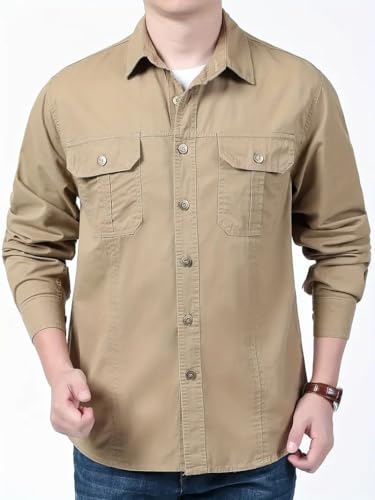 Image of FABRIPPLE Men's Cargo Jacket Shirt | 100% Cotton | 6 Pocket Utility Overshirt | Casual & Outdoor Wear | Breathable & Lightweight Fabric