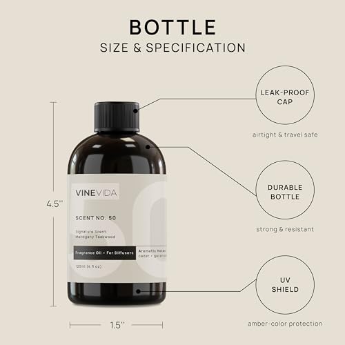 VINEVIDA Mahogany Teakwood Fragrance Oil for Cold Air Diffusers - 4 Fl Oz - Essential Oils for Diffuser Oil Refill & Air Freshener Room Spray - Thumbnail 6
