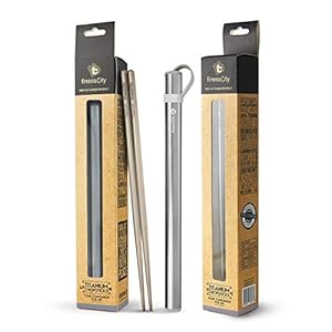Titanium eetstokjes Extra sterk Ultra lichtgewicht Professional (Ti), eetstokjes worden geleverd met exclusieve kwaliteit gratis aluminium behuizing (Grey)