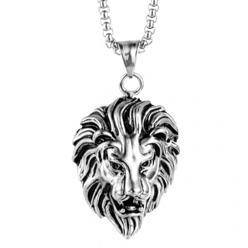 Collier pour homme avec pendentif tête de lion en acier look européen