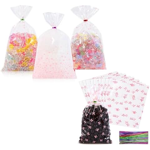 100 pcs 6X11 IN Pink Star cellophane gift bags +100pcs 6x11 in pink bow gift bags Cover