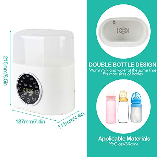 Bottle Warmer, CREPOW Fast Baby Bottle Warmer and Sterilizer Double Bottle 6-in-1 Fast Food Heater Defrost Warmer for Baby Milk Breastmilk Formula with LED Display Thermostat Timer Function