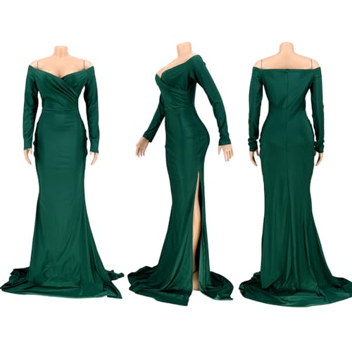 Image of Womens Off Shoulder Sexy V Neck High Split Long Maxi Dress, Formal Cocktail Party Evening Gown Mermaid Dress