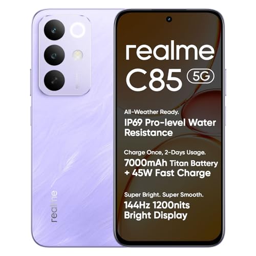 Image of realme C85 5G Smartphone Parrot Purple 4+128GB, 6.8inch Screen, 144HZ Vision Display, 45W Fast Charge, 7000mAh Battery, 4+50MP Camera, MediaTek Dimensity 6300, IP69