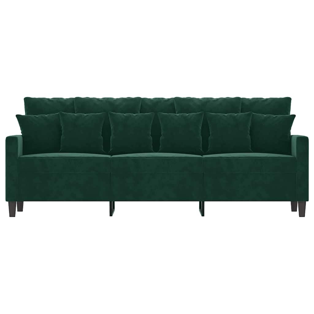Divano a 3 Posti in Velluto Verde Scuro 198 cm per Soggiorno | Elegante imbottitura con telaio in metallo stabile e morbido rivestimento per arredare il salotto con stile.