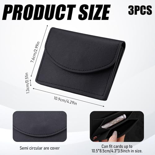 3 Pcs PU Leather Business Card Holders, Square Pocket Business Card Holder Wallet for Men with Metal Snap Button for Storing Change, Credit Cards, ID Cards (Black)2