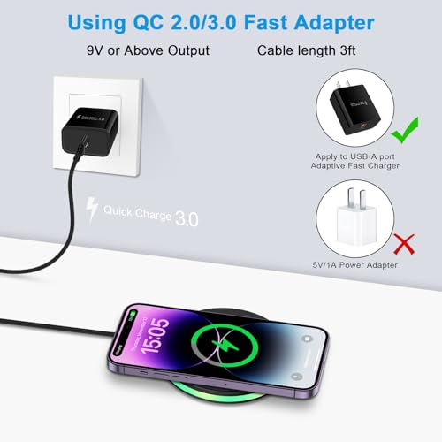 15W Samsung Wireless Charger Fast Charging Pad with QC3.0 Adapter for Samsung Galaxy S24 S23 Ultra S22+ S21 S20 FE, Wireless Charger Phone Charging Station for iPhone 15 14 13, Google Pixel 8 7a 6 Pro