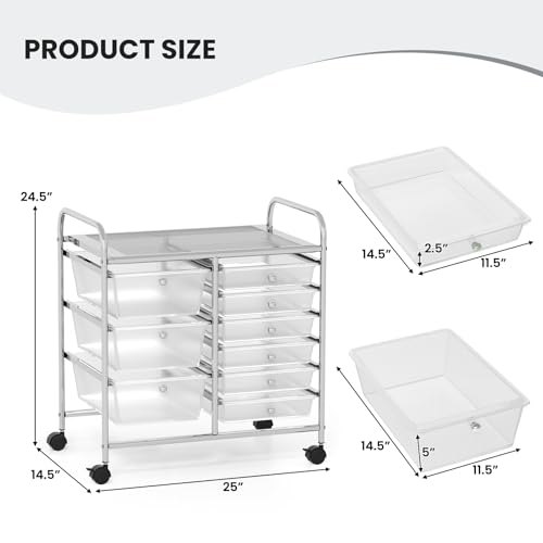 Image of LDAILY 9 Drawer Rolling Storage Cart, Rolling Cart with Drawers for Classroom, Art Supply Craft Organizer on Wheel with Metal Frame & Handles for Home Office School