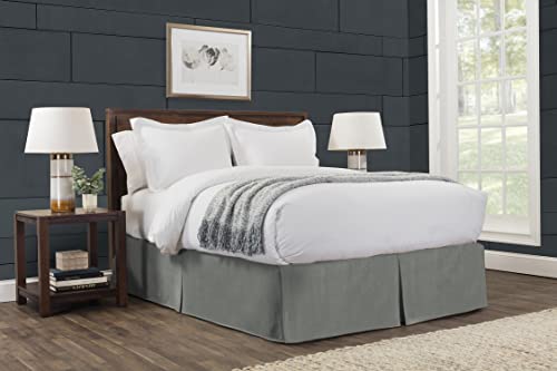 Tailored Velvet Bed Skirt With Split Corner 14 Inch Drop Queen, Grey Modern Dust Ruffle, High-End #TOP6