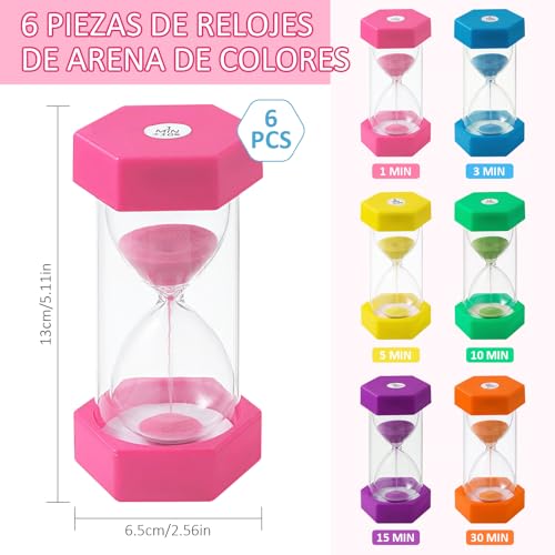 Miniatura 2 de Mfusul 6 Piezas Relojes De Arena Para Niños, Temporizador De Colores Con 1 3 5 10 15 30 Min, Juego De Cronometraje, Ideal Reloj De Arena Para Dientes Y Decoración