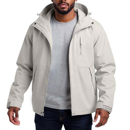 Mens Jacket Outdoor Lightweight Hooded Windproof Rain Coat for Hiking Travel Work
