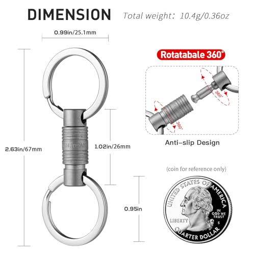 TISUR Titanium Quick Release Keychain, 360° Rotation Separating Keychain,Small Pull Apart Key Chain With Detachable Key Rings - Image 3