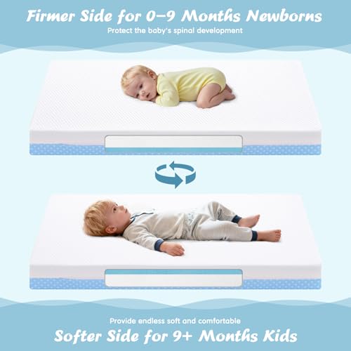 Image of Crib Mattress Dual Sided Memory Foam Baby Toddler Bed Mattress, 52 inch x 27.6 inch x 5.5 inch Soft Breathable Mattresses