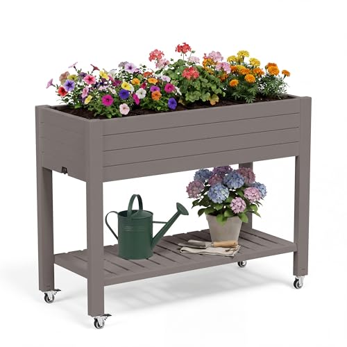 Fancyango Raised Garden Bed with Wheels 33.7 H -Gray