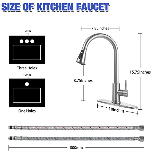 Satinless Steel 304 Kitchen Sink Faucet With Pull Down Spray Outdoor Rv Kithcne Faucet Pull Out Extension Utility Farmhouse Faucets For Sink 1/3 Hole,Single Handle Rent Apartment Dorm Kitchen Faucet #TOP3