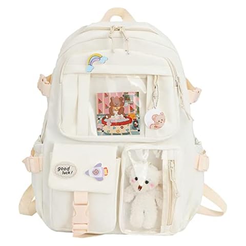Shareed Kawaii Backpack With Bear Pendant And Kawaii Accessories, Large Capacity Cute Bear Accessories Backpack For School Multi Pocket Kawaii Handbag Japanese School Bag For Teen Girls, 403011cm Cover