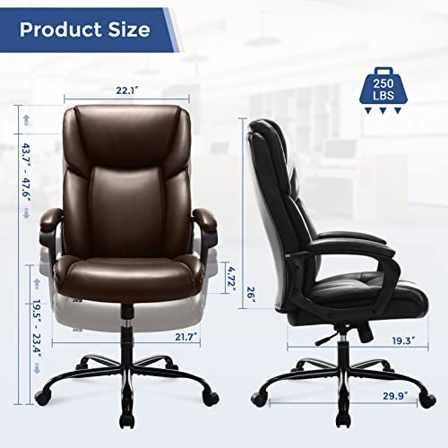 Zunmos Home Office Executive Desk High Back Computer Adjustable Height And Swivel Task Lumbar Head Support Chair, Leather Black #TOP2