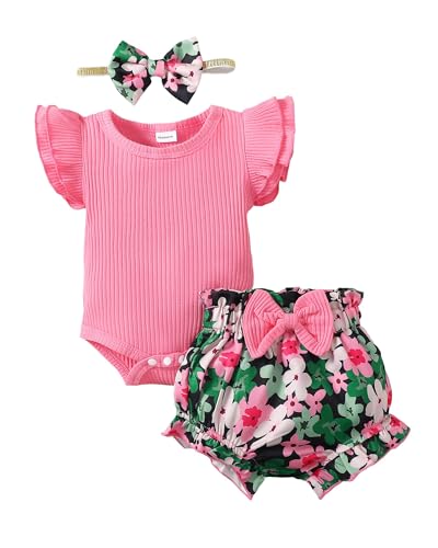 Image of SUNNY PIGGY Newborn Baby Girl Clothes Romper Floral Shorts Set Infant Summer Outfits Baby Girls' Clothing for 0-18 Month