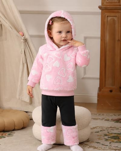 Image of Jecson Toddler Girl Clothes Baby Girl Fleece Hoodie Outfits Thick Thermal Winter Leggings 2Pcs Clothing Sets 6M-4T