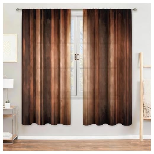 MESHELLY Brown Burnt Orange Curtains 42W x 63H Inch Rod Pocket Rustic Bedroom Decor Rust Tan Farmhouse Striped Bronze Copper Peach Window Drapes for Men Vintage Art Printed Living Room Fabric 2 Panels