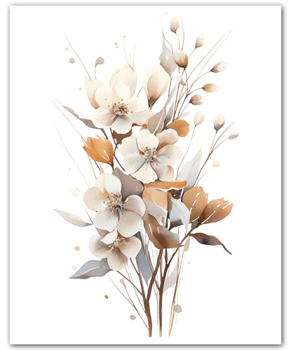 Poster botanique magnolia aquarelle ZUKIY déco murale florale neutre sans cadre beige